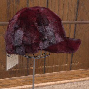 Burgundy dyed Diamond Cut Mink Sections Baseball Cap